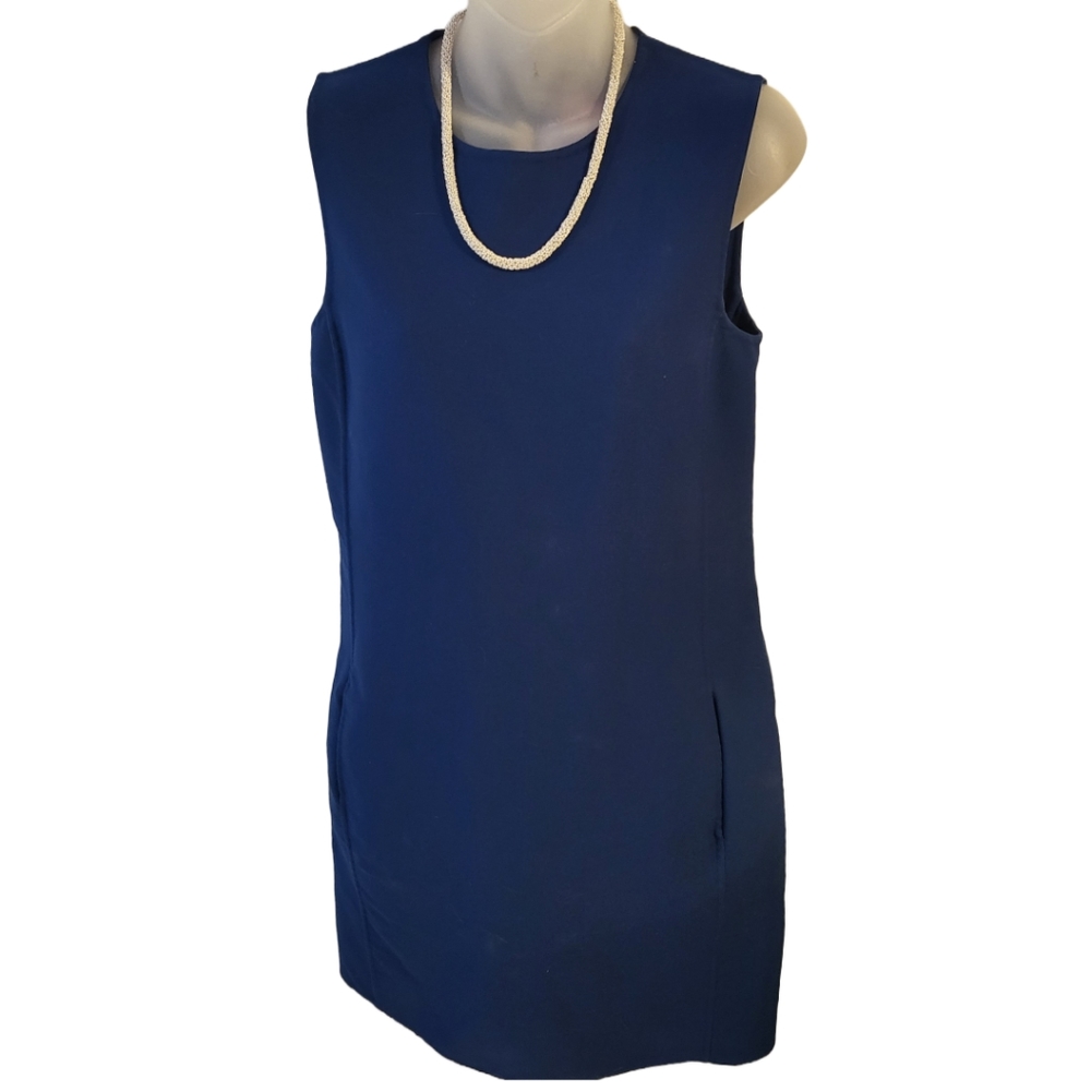 Calvin Klein Collection Hi-Neck Royal Blue Midi Business Dress w/pockets in sz 8 - Picture 3 of 9
